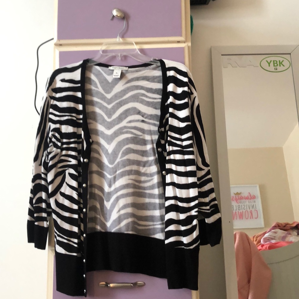 white house zebra striped cardigan